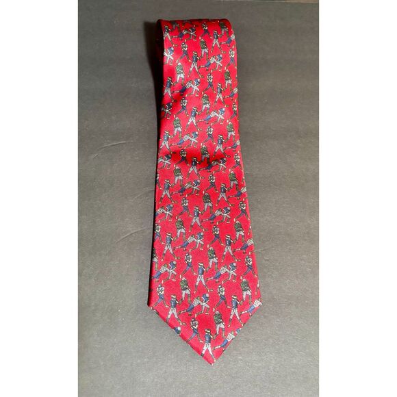 Bert Pulitzer Red Silk football Tie – 100% Silk, Made in USA – Sports Pattern - Picture 1 of 4